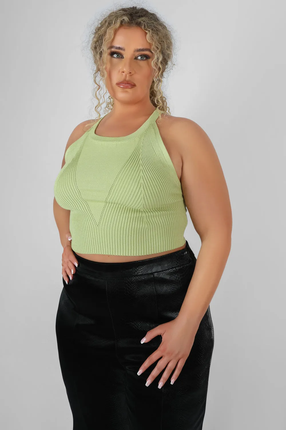 Curve High Neck Knitted Racer Crop Top Lime sold by Public Desire