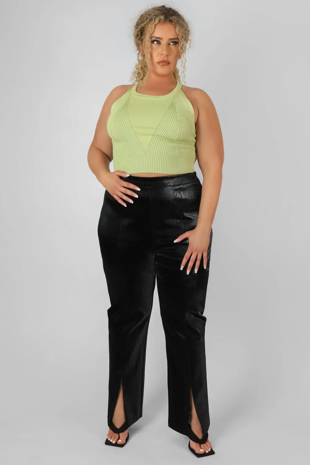 Curve High Neck Knitted Racer Crop Top Lime sold by Public Desire product image thumbnail 2