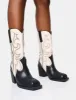 Texas Wide Fit Black and Ecru Western Block Heel Ankle Boots sold by Public Desire