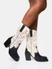 Texas Wide Fit Black and Ecru Western Block Heel Ankle Boots sold by Public Desire