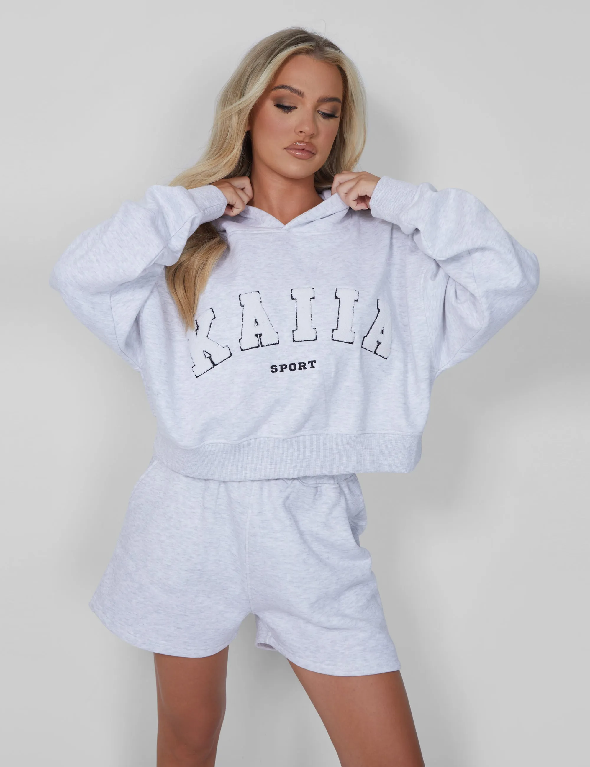 Kaiia Oversized Crop Hoodie Light Grey Marl sold by Public Desire product image thumbnail 2