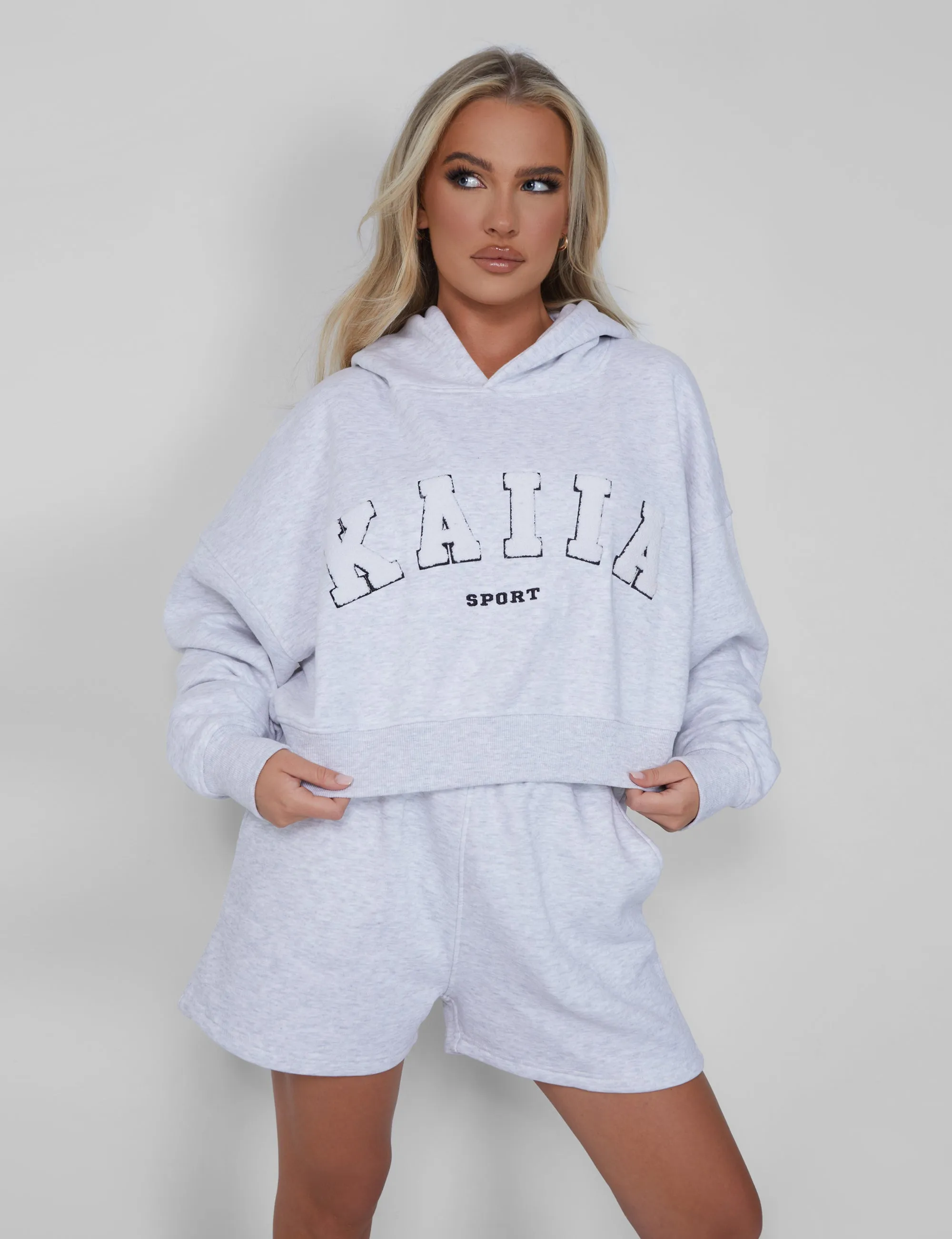 Kaiia Oversized Crop Hoodie Light Grey Marl sold by Public Desire