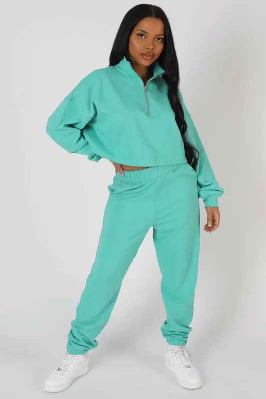 Half Zip Crop Sweatshirt Peppermint made by Public Desire