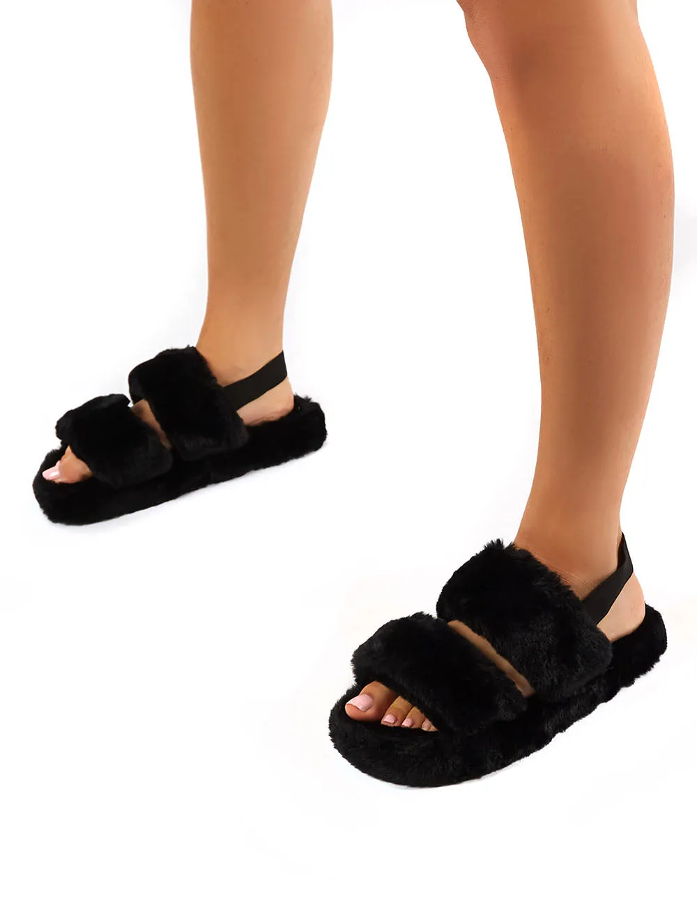 Lullaby Black Fluffy Strap Back Slippers sold by Public Desire product image thumbnail 2