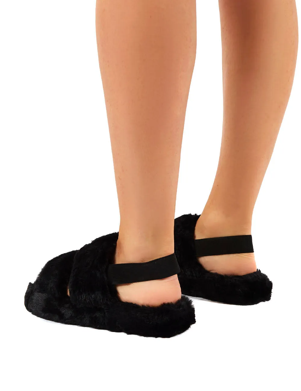 Lullaby Black Fluffy Strap Back Slippers sold by Public Desire product image thumbnail 4