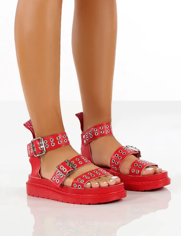 Hype Red Chunky Studded Sandals sold by Public Desire