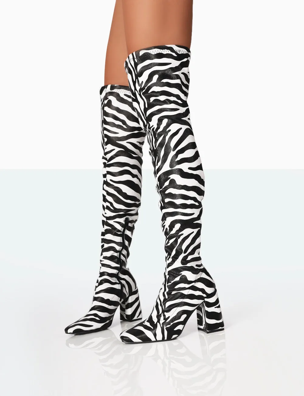 Meridian Zebra Grain PU Block Heel Over the Knee High Boots sold by Public Desire product image thumbnail 4