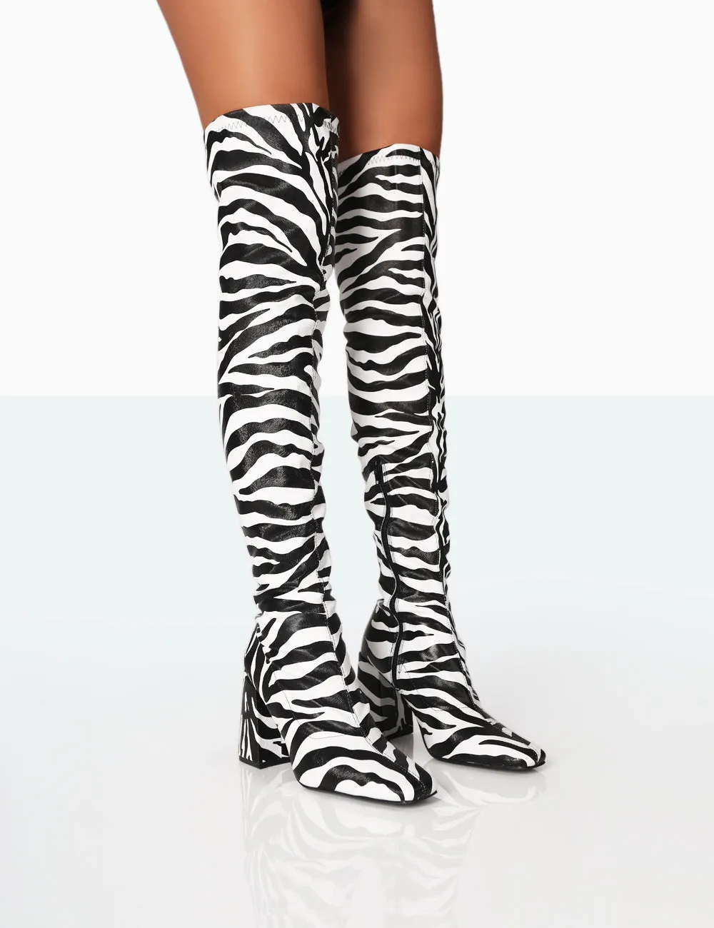 Meridian Zebra Grain PU Block Heel Over the Knee High Boots sold by Public Desire product image thumbnail 3