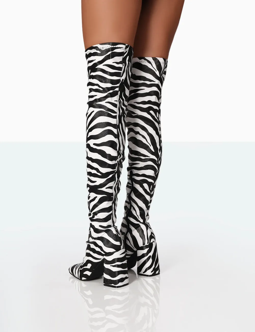Meridian Zebra Grain PU Block Heel Over the Knee High Boots sold by Public Desire product image thumbnail 2