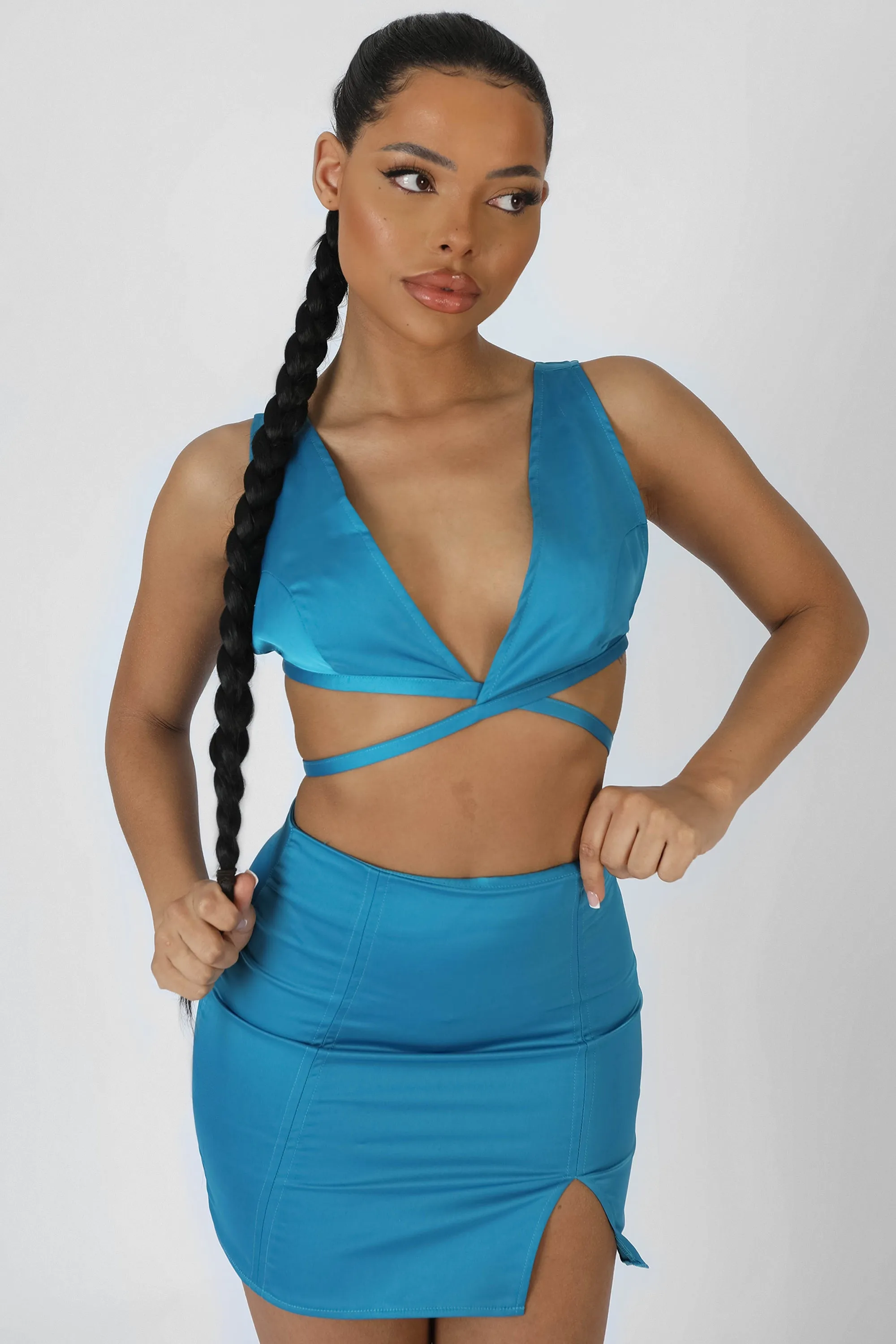 Split Front Satin Skirt Blue sold by Public Desire product image thumbnail 3