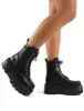 Capture Black Extreme Chunky Platform Sole Ankle Lace Up Boots sold by Public Desire