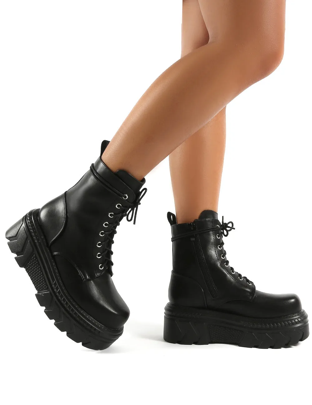 Capture Black Extreme Chunky Platform Sole Ankle Lace Up Boots sold by Public Desire product image thumbnail 4