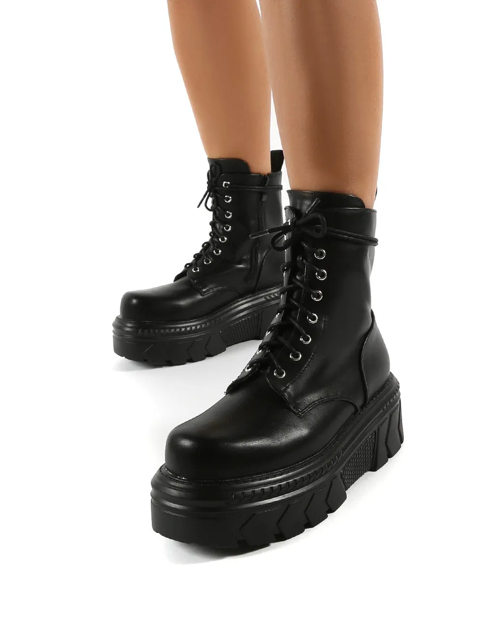 Capture Black Extreme Chunky Platform Sole Ankle Lace Up Boots sold by Public Desire product image thumbnail 3