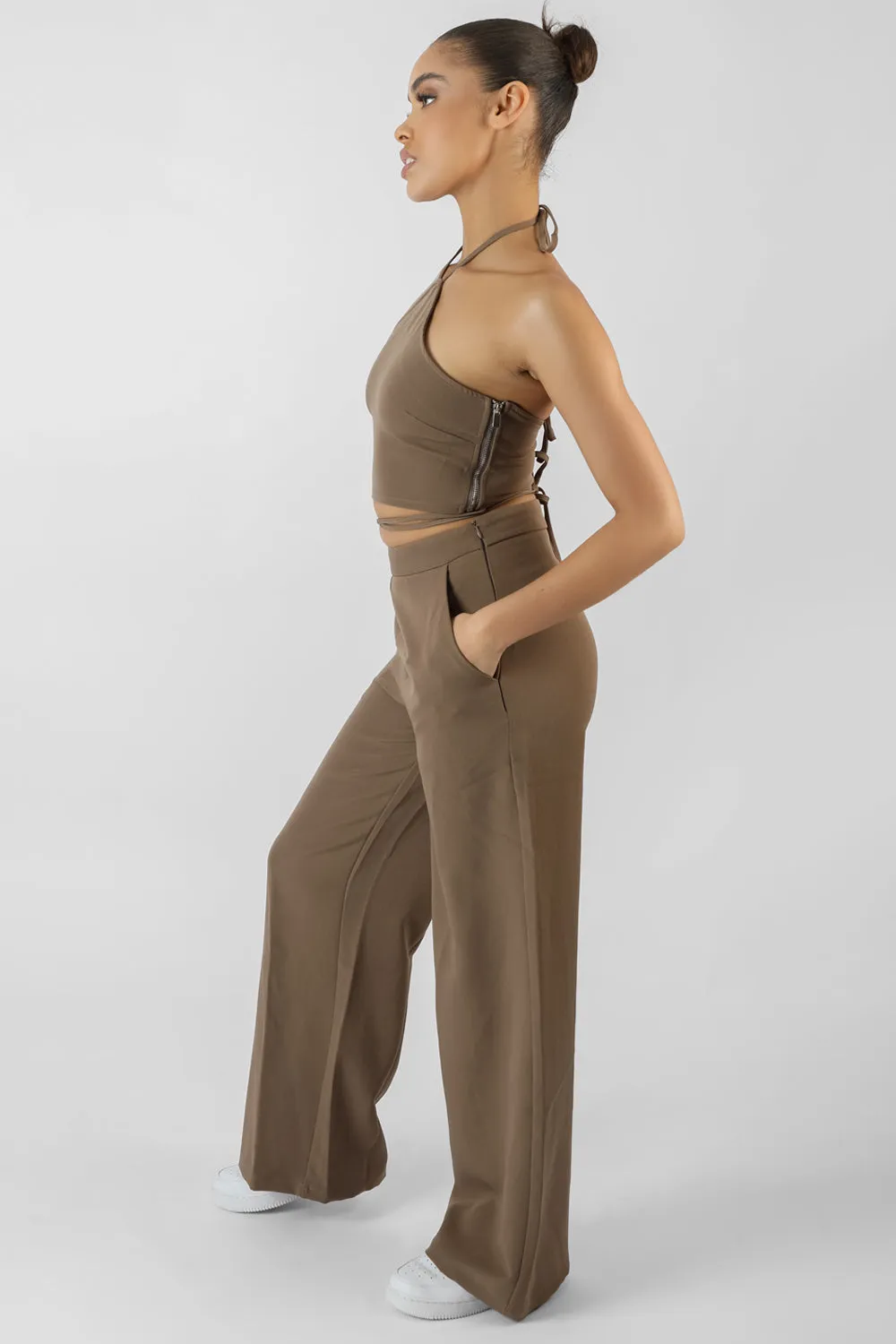 Halterneck Waist Strapping Crop Top Taupe sold by Public Desire product image thumbnail 4