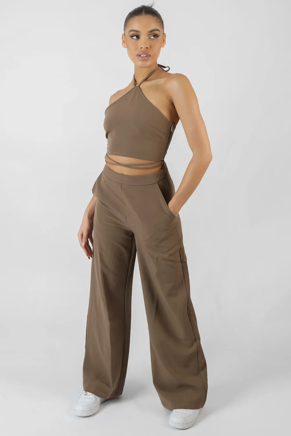 Halterneck Waist Strapping Crop Top Taupe sold by Public Desire product image thumbnail 2