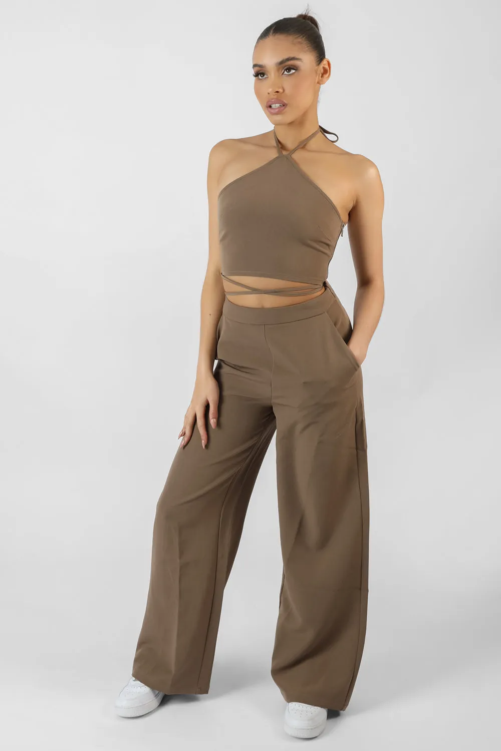 Halterneck Waist Strapping Crop Top Taupe sold by Public Desire product image thumbnail 3