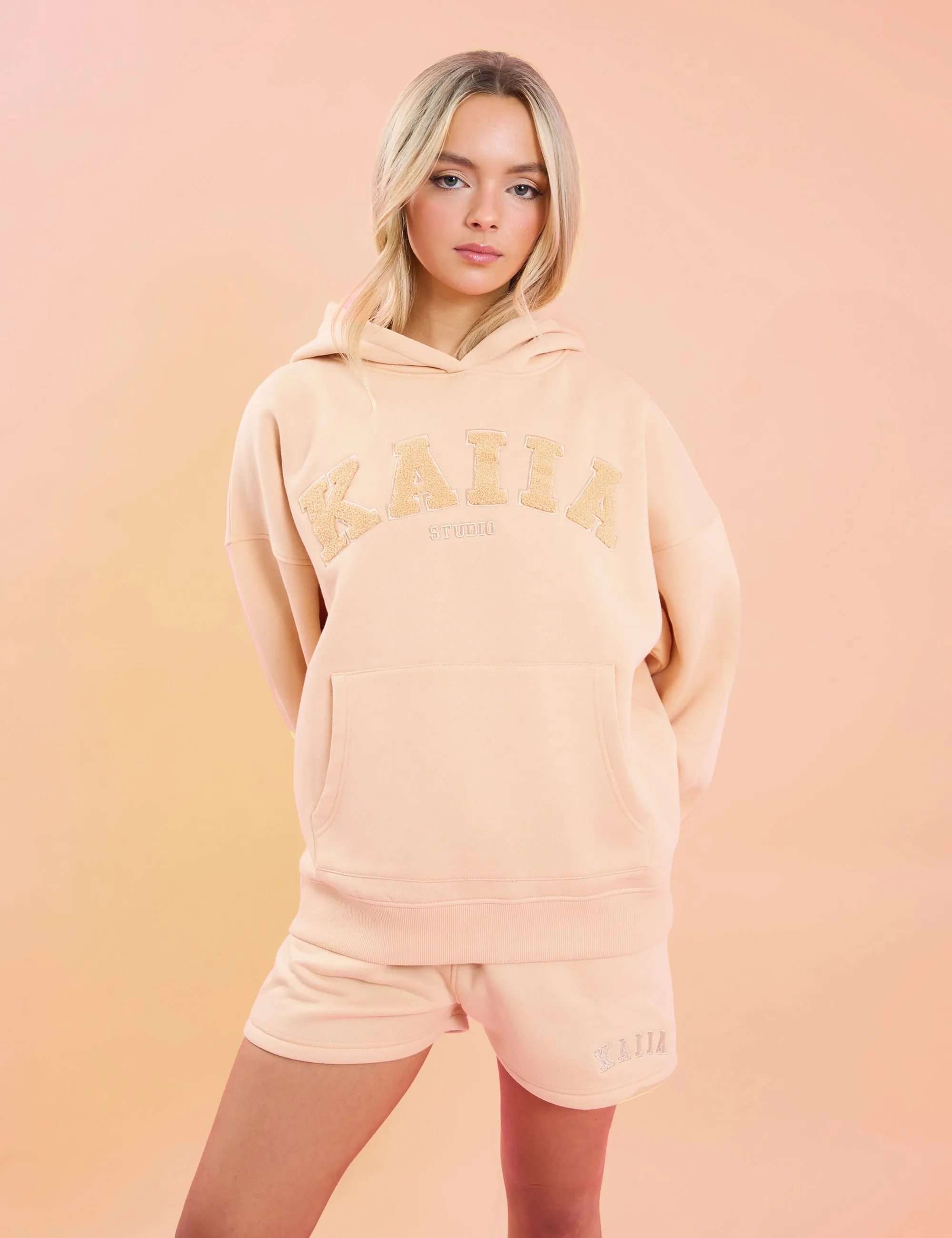 Kaiia Studio Borg Slogan Oversized Hoodie Peach sold by Public Desire product image thumbnail 3