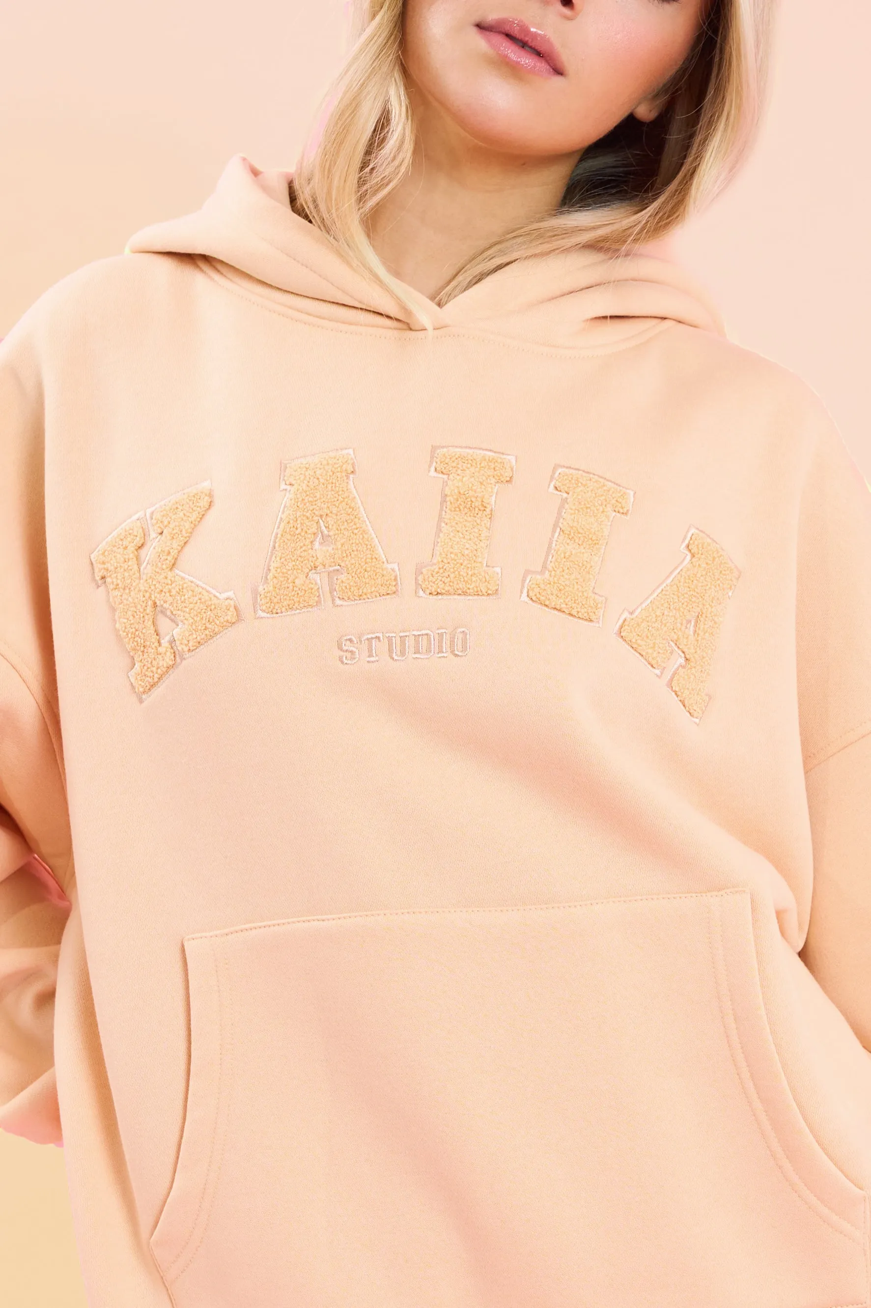Kaiia Studio Borg Slogan Oversized Hoodie Peach sold by Public Desire product image thumbnail 2