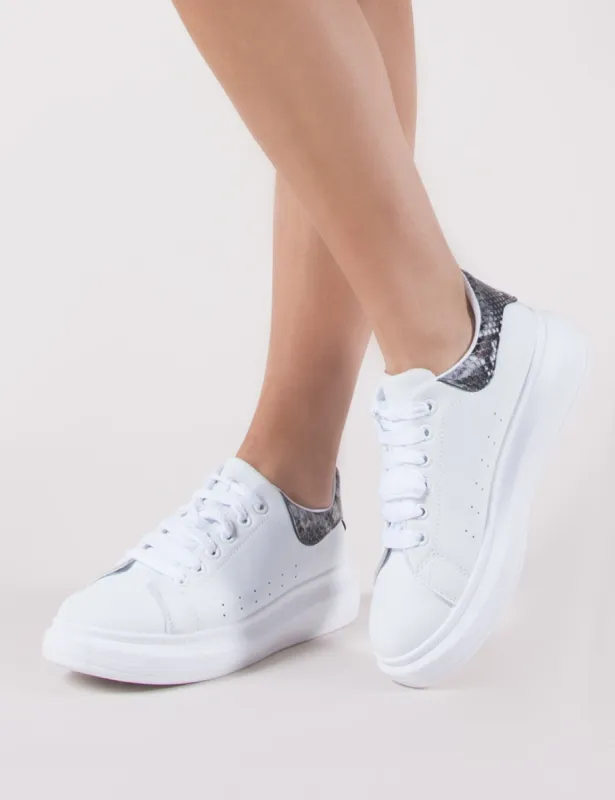 Bolt Platform Trainers in White and Snake sold by Public Desire