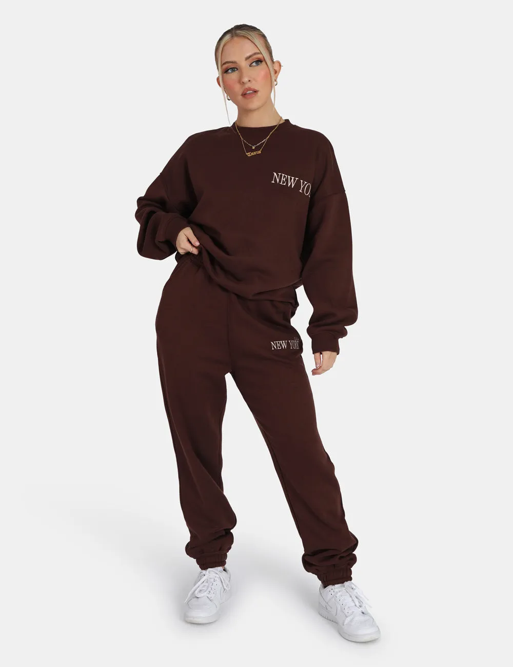 New York 90S Joggers Chocolate sold by Public Desire