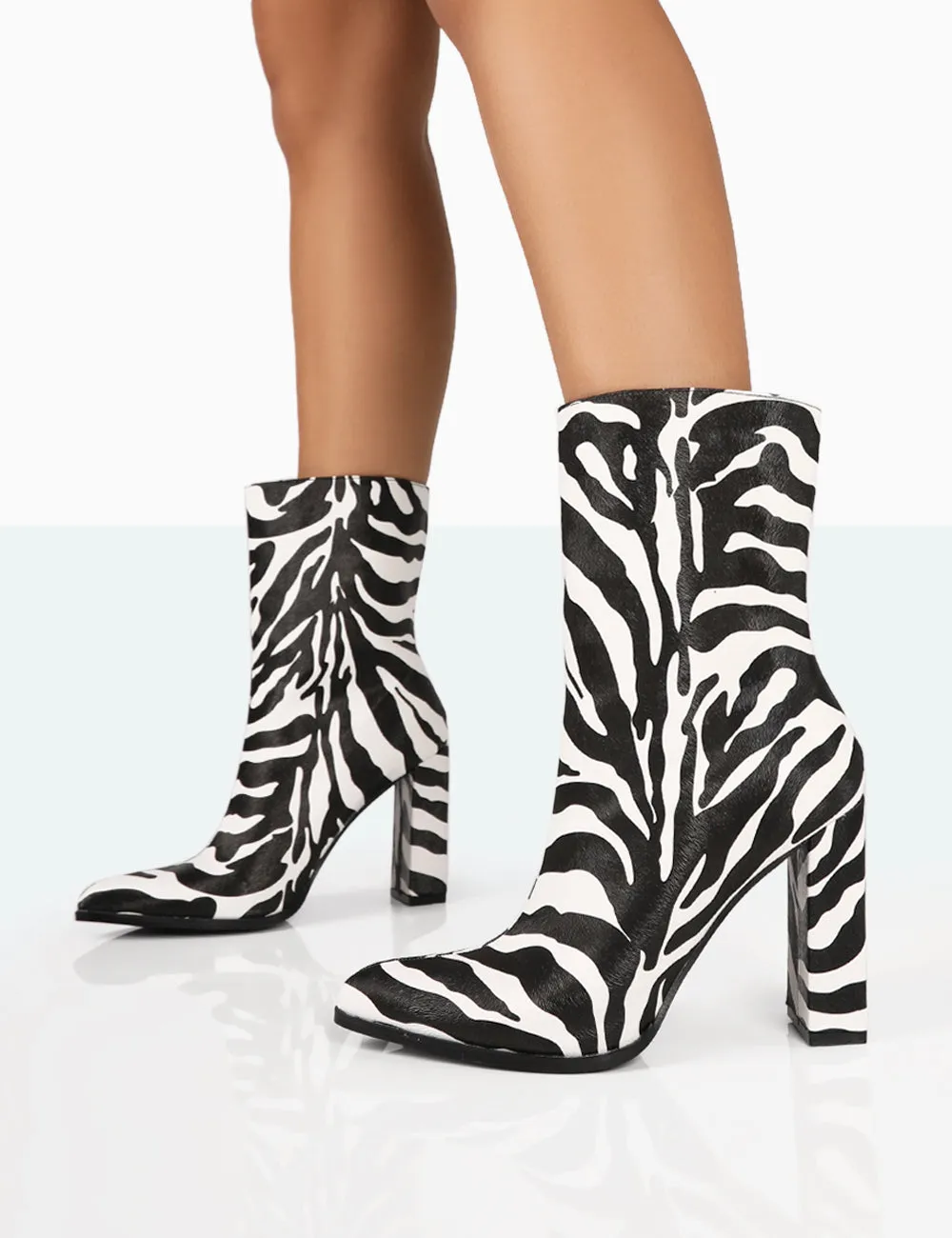 Bridget Zebra Printed PU Pointed Toe Block Heeled Ankle Boots sold by Public Desire product image thumbnail 2