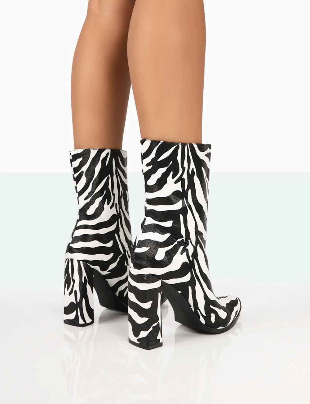 Bridget Zebra Printed PU Pointed Toe Block Heeled Ankle Boots sold by Public Desire product image thumbnail 4