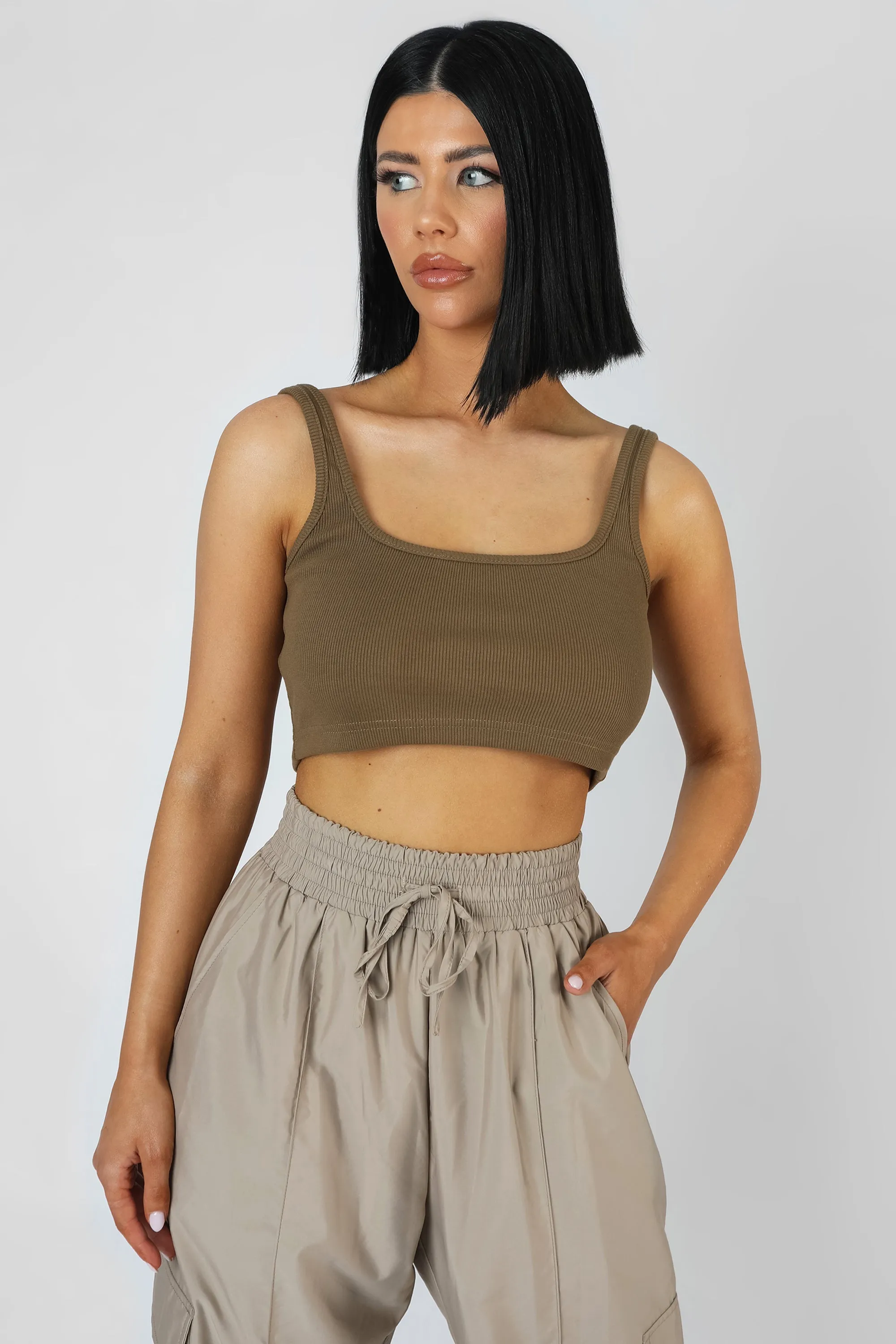 Square Neck Ribbed Crop Top Khaki sold by Public Desire product image thumbnail 2