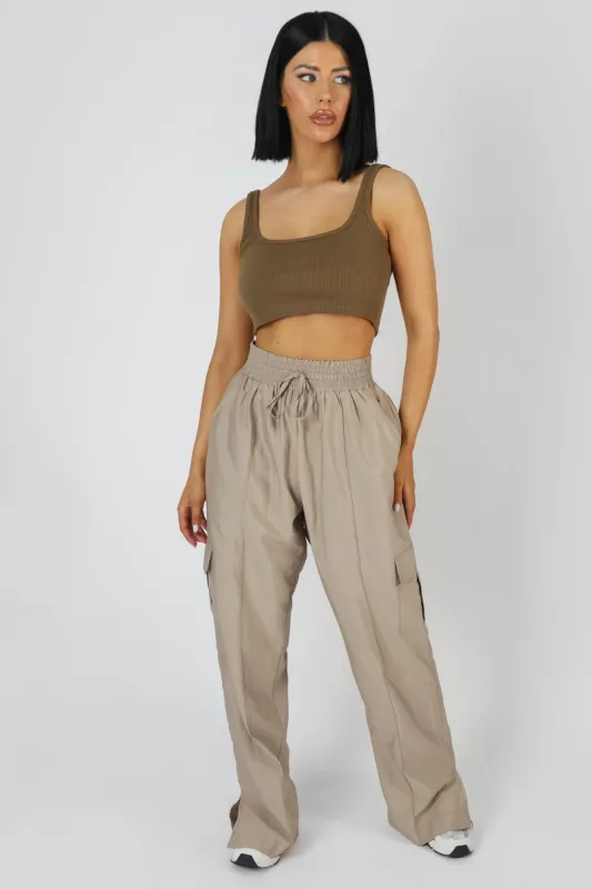 Square Neck Ribbed Crop Top Khaki sold by Public Desire