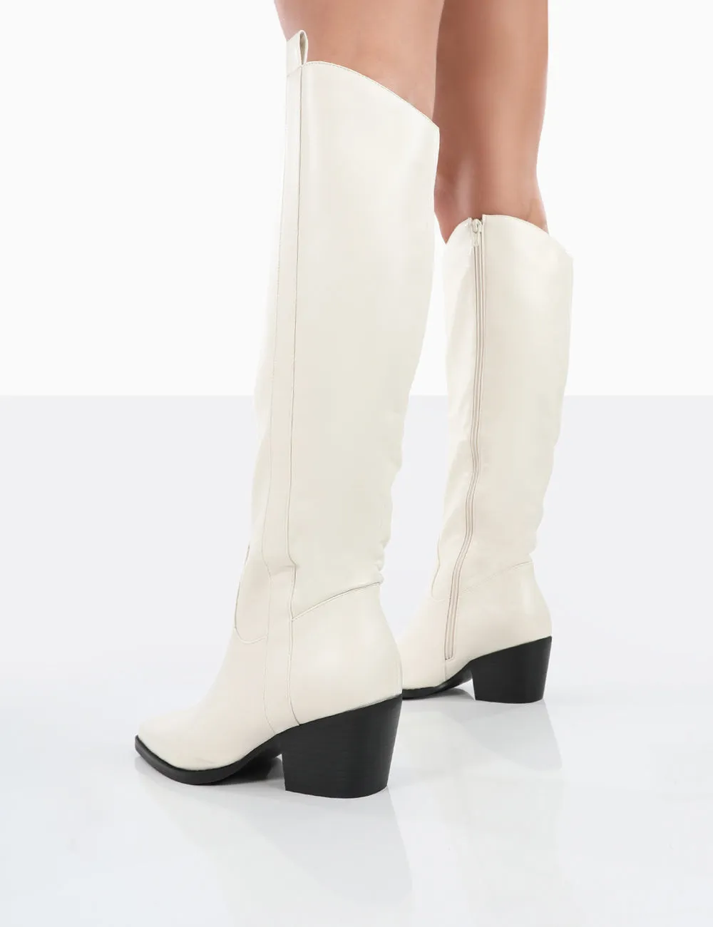 Texas Ecru PU Knee High Pointed Toe Heeled Western Cowboy Boots sold by Public Desire product image thumbnail 2