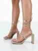 Misha Gold Square Toe Strappy Lace Up Thin Block Heels sold by Public Desire