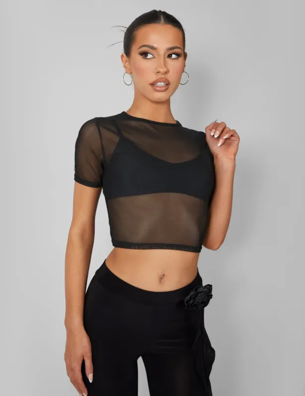 Mesh Fitted T-Shirt Black sold by Public Desire