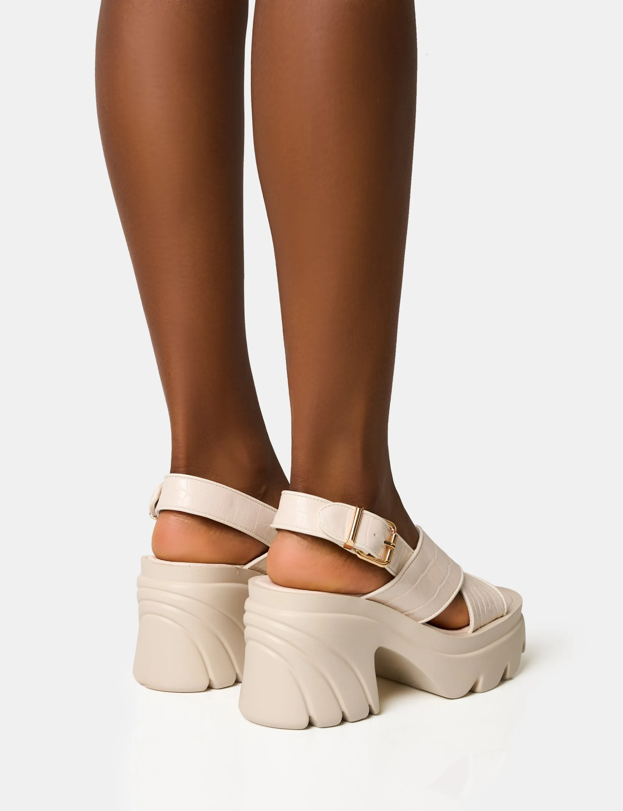 Flare White Cross Strap Chunky Mid Heel Sandals sold by Public Desire product image thumbnail 4