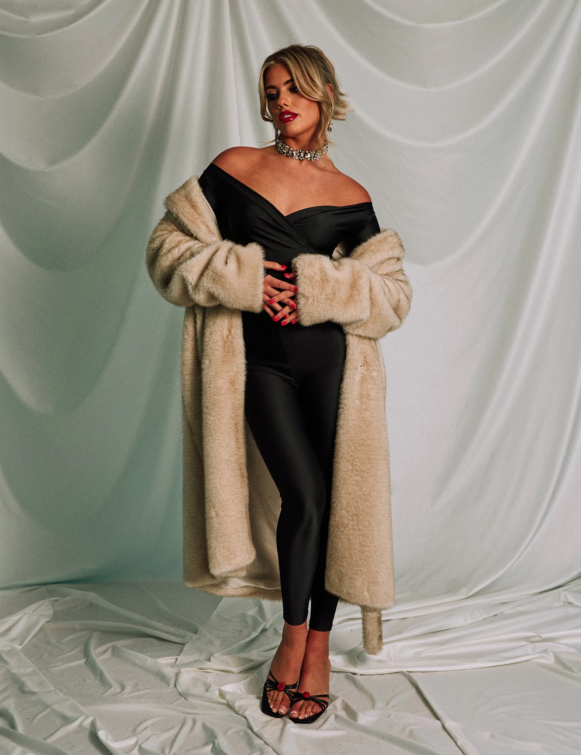 Off Shoulder Ruched Long Sleeve Jumpsuit Black sold by Public Desire product image thumbnail 3