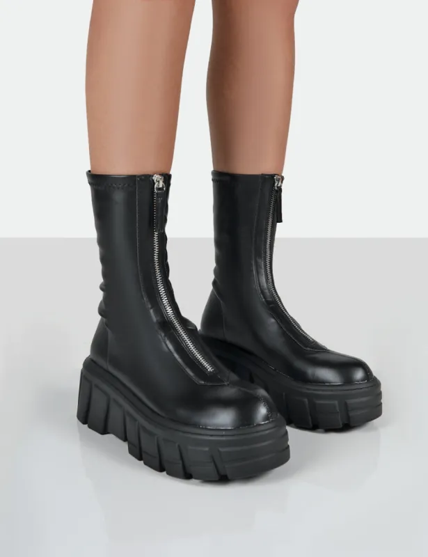Domino Black PU Chunky Sole Ankle Boots sold by Public Desire