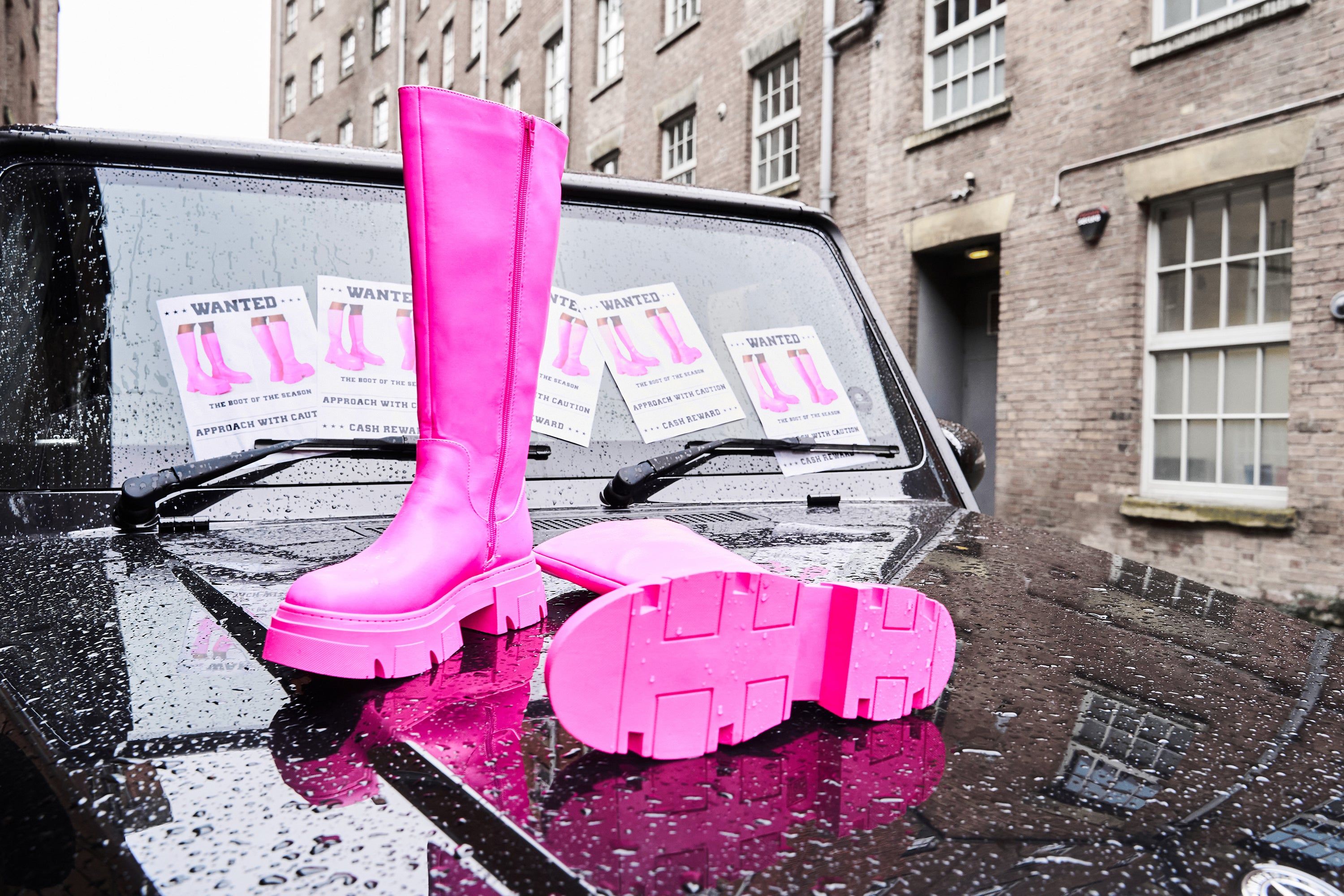 Scorpio Hot Pink Rubberised Pu Rounded Toe Chucky Sole Knee High Boots sold by Public Desire product image thumbnail 2