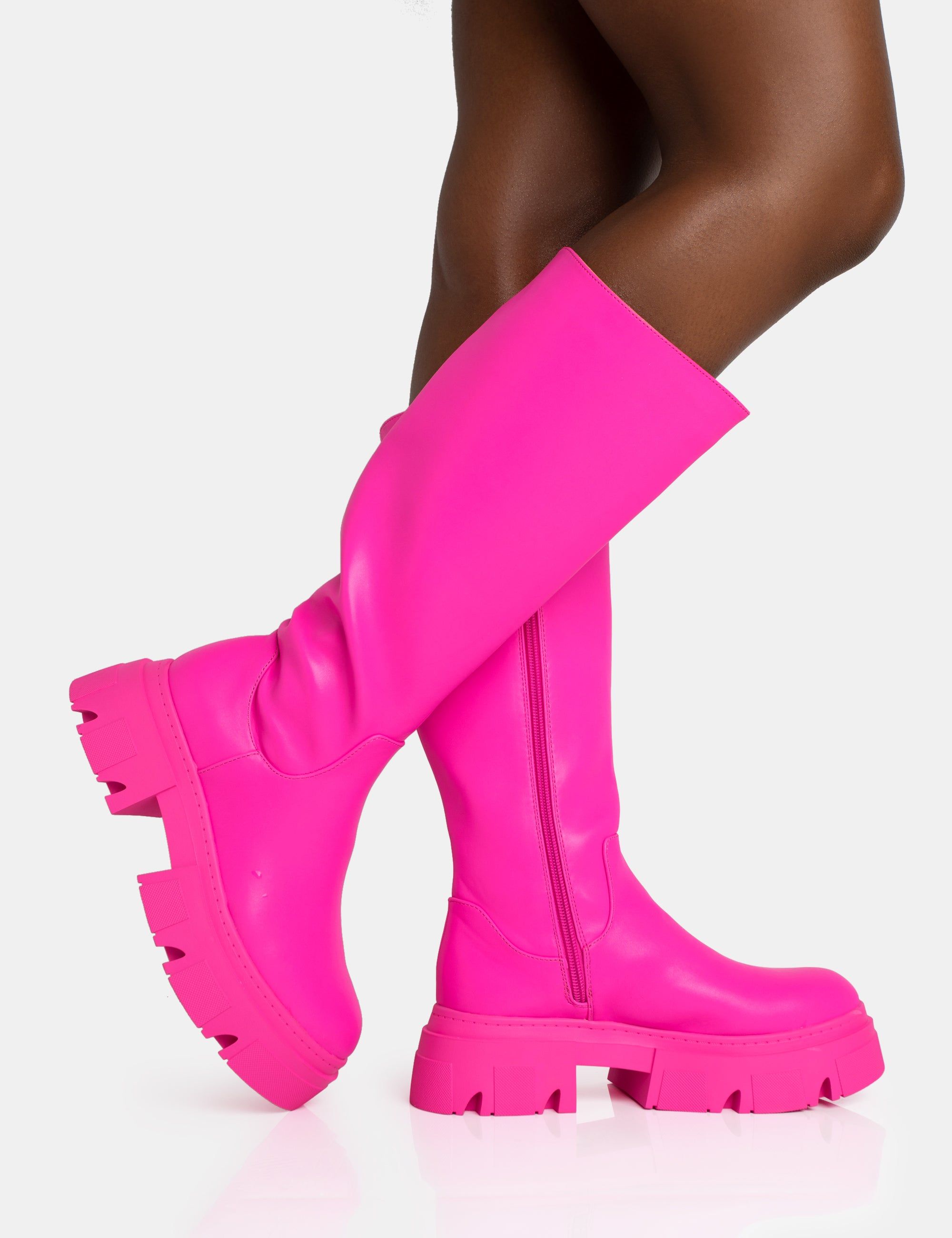 Scorpio Hot Pink Rubberised Pu Rounded Toe Chucky Sole Knee High Boots sold by Public Desire product image thumbnail 4
