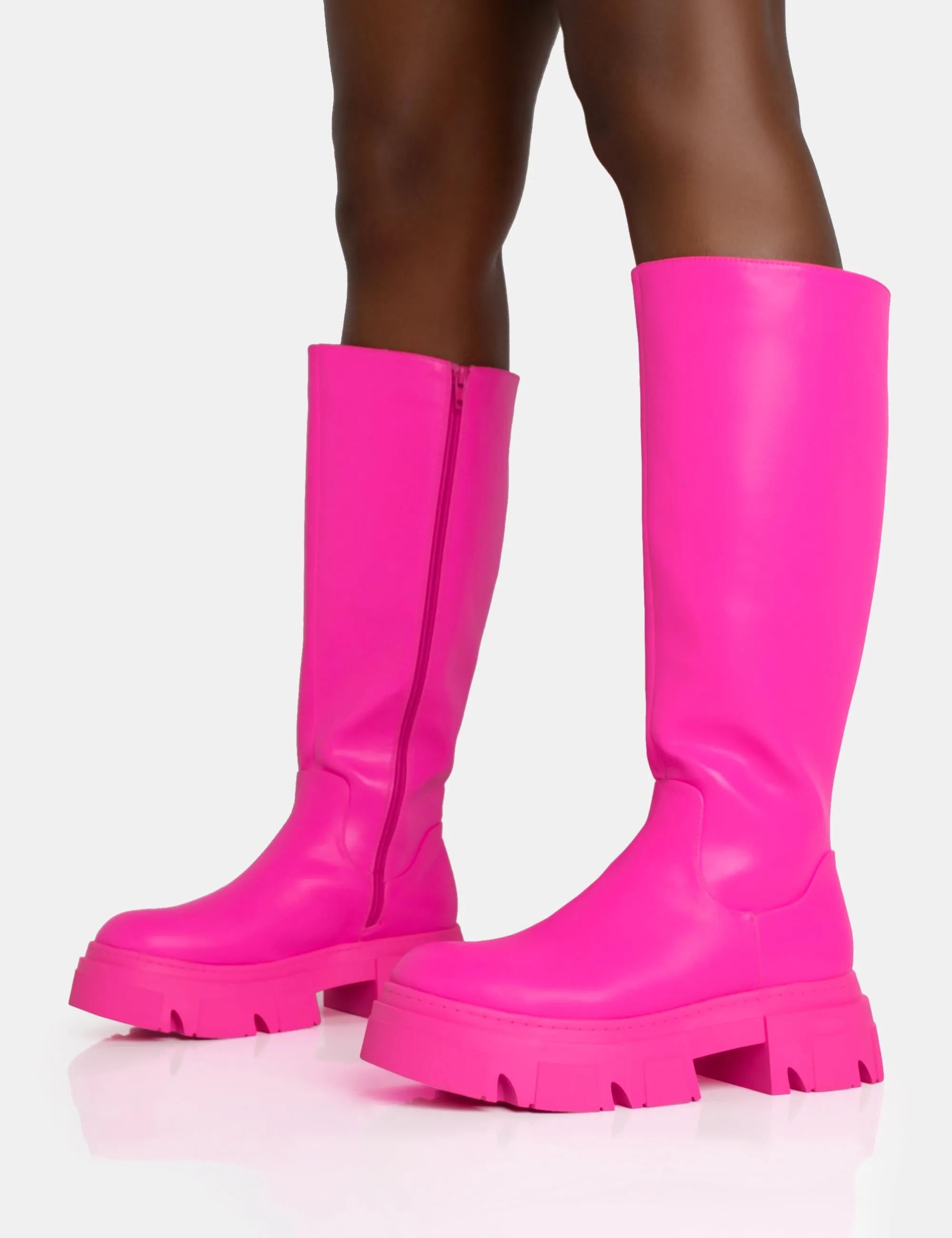 Scorpio Hot Pink Rubberised Pu Rounded Toe Chunky Sole Knee High Boots sold by Public Desire product image thumbnail 5
