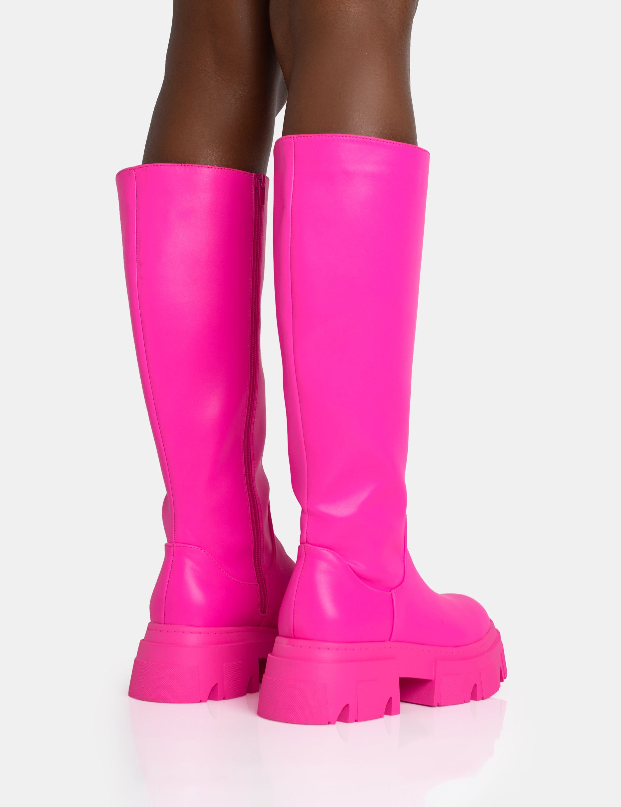 Scorpio Hot Pink Rubberised Pu Rounded Toe Chucky Sole Knee High Boots sold by Public Desire product image thumbnail 6