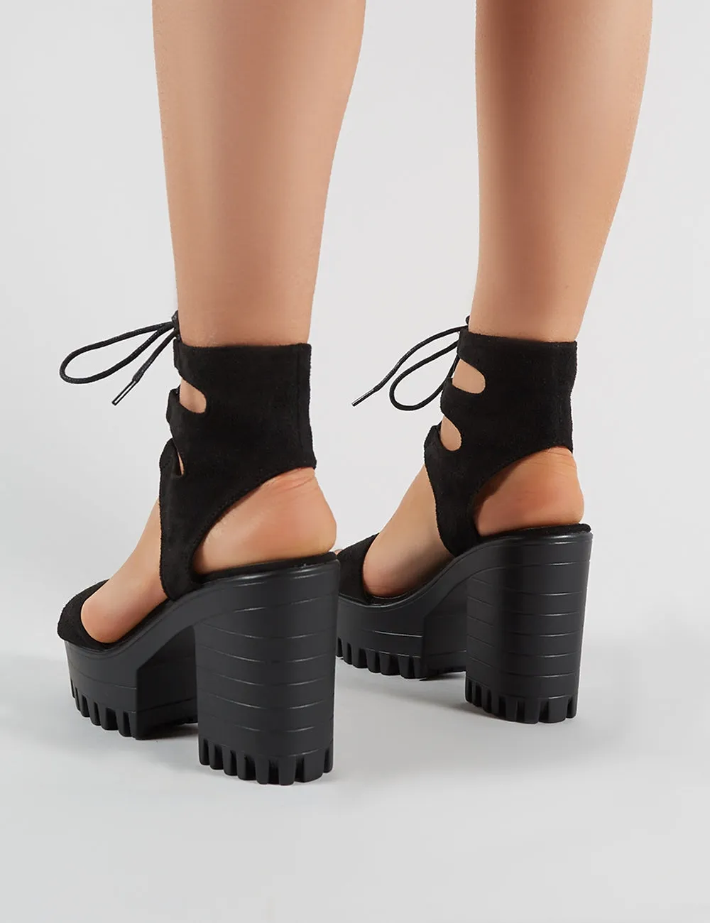 Hailey Lace Up Chunky Heels in Black Faux Suede sold by Public Desire product image thumbnail 4