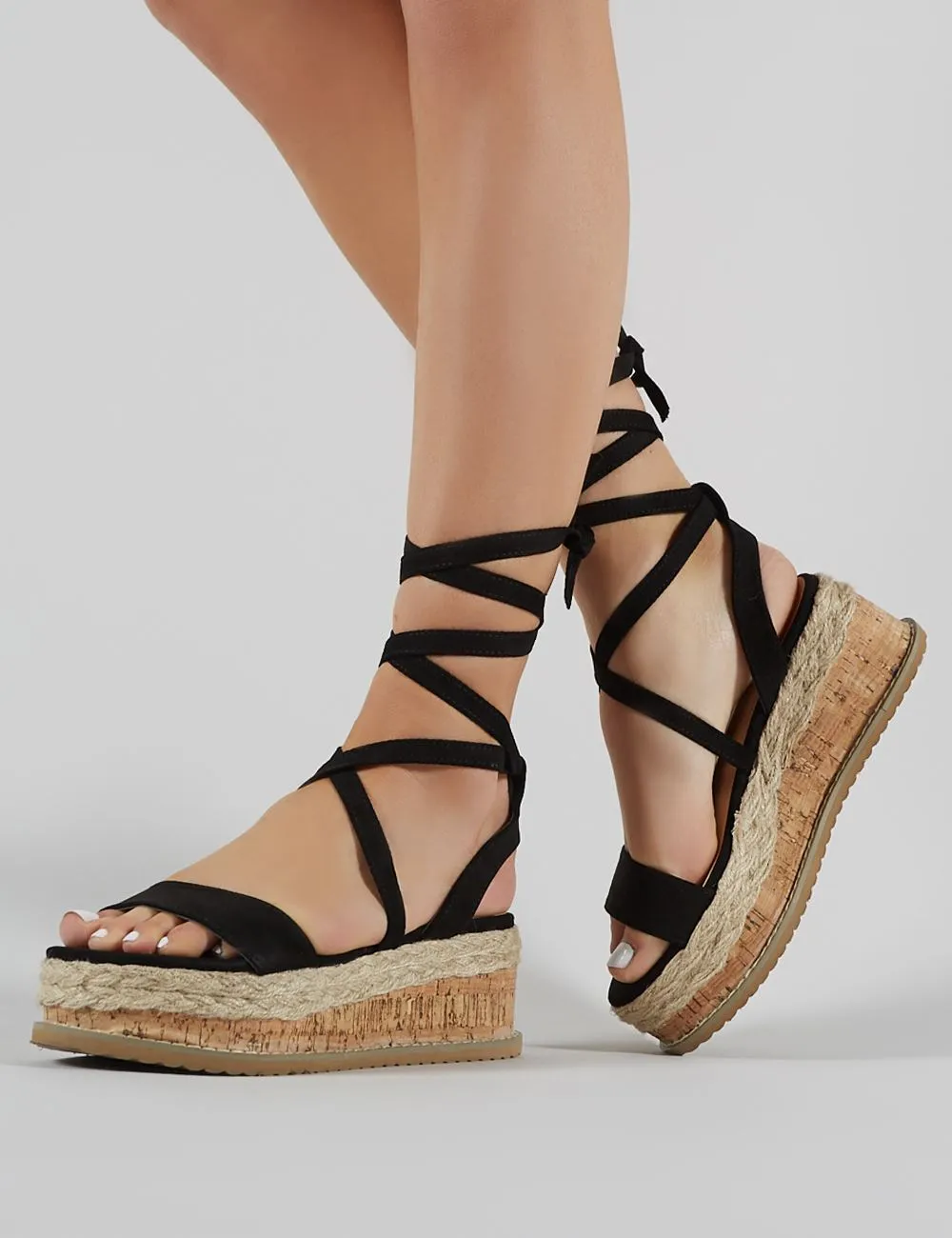 Fresca Lace up Gladiator Sandal in Black Faux Suede sold by Public Desire product image thumbnail 4