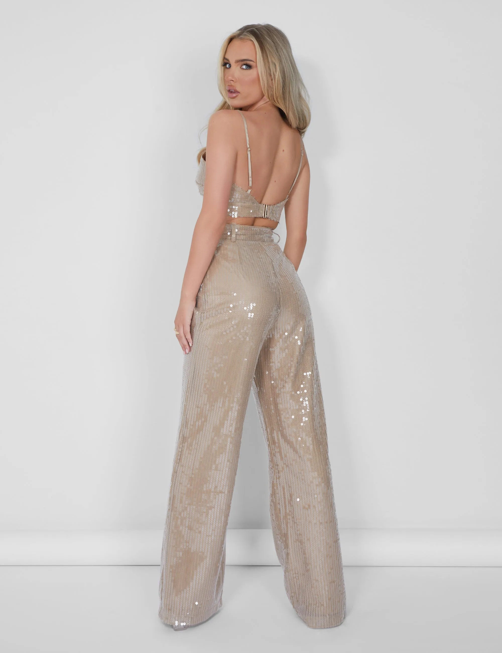 Wide Leg Sequin Trousers Nude sold by Public Desire product image thumbnail 2
