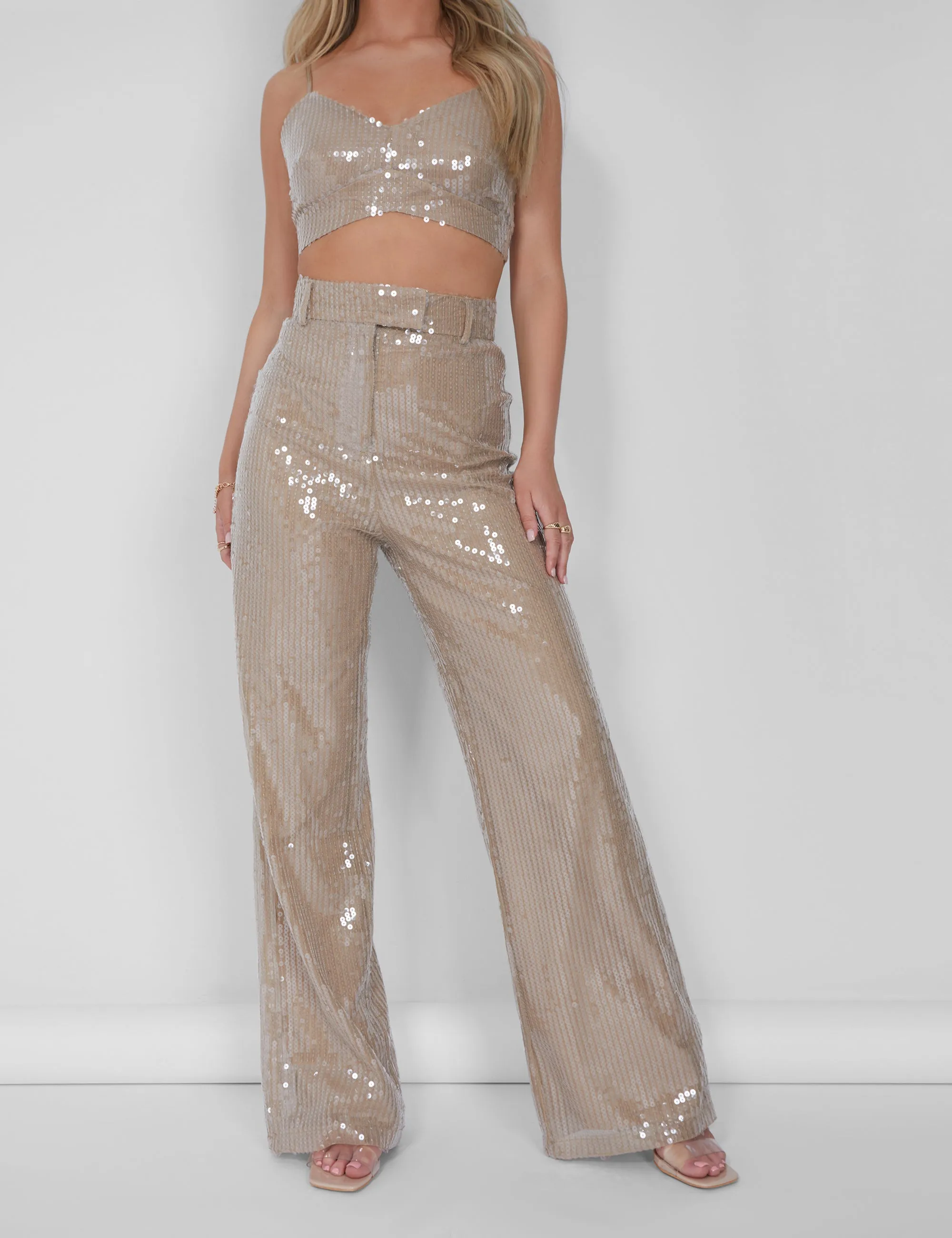 Wide Leg Sequin Trousers Nude sold by Public Desire product image thumbnail 4