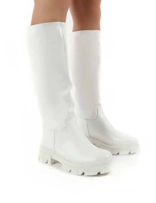Sabrina White Knee High Chunky Sole Boots sold by Public Desire
