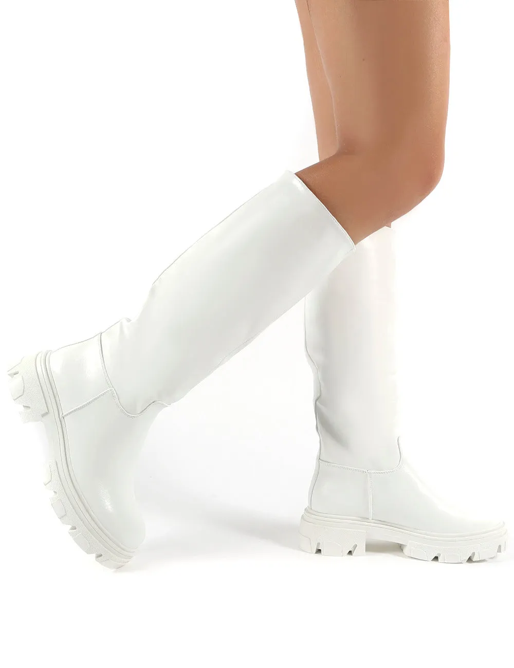 Sabrina White Knee High Chunky Sole Boots sold by Public Desire product image thumbnail 4