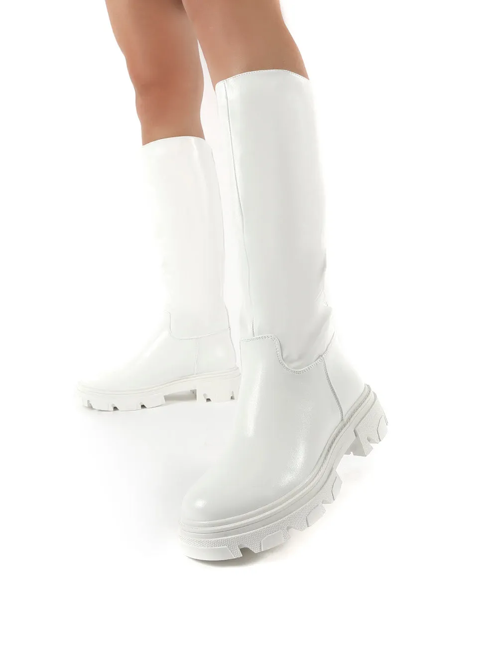 Sabrina White Knee High Chunky Sole Boots sold by Public Desire product image thumbnail 3