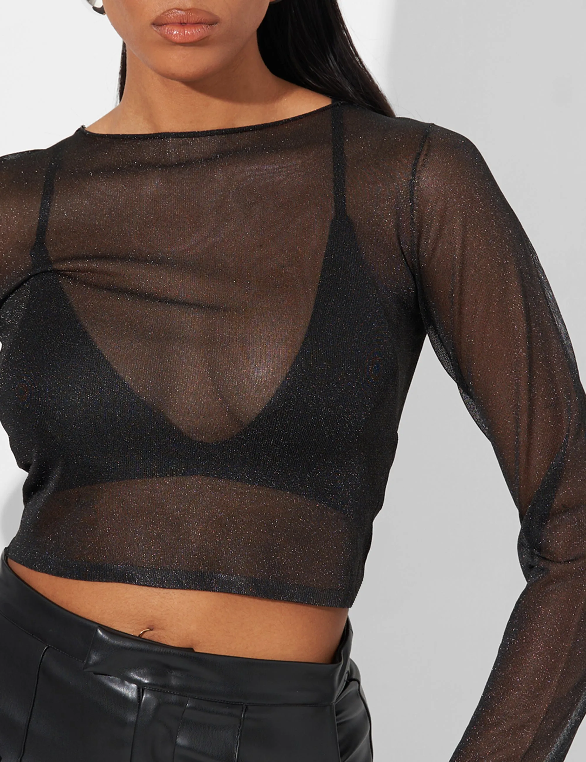 Kaiia Sheer Knit Top in Black Glitter sold by Public Desire product image thumbnail 2