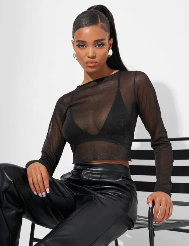Kaiia Sheer Knit Top in Black Glitter sold by Public Desire