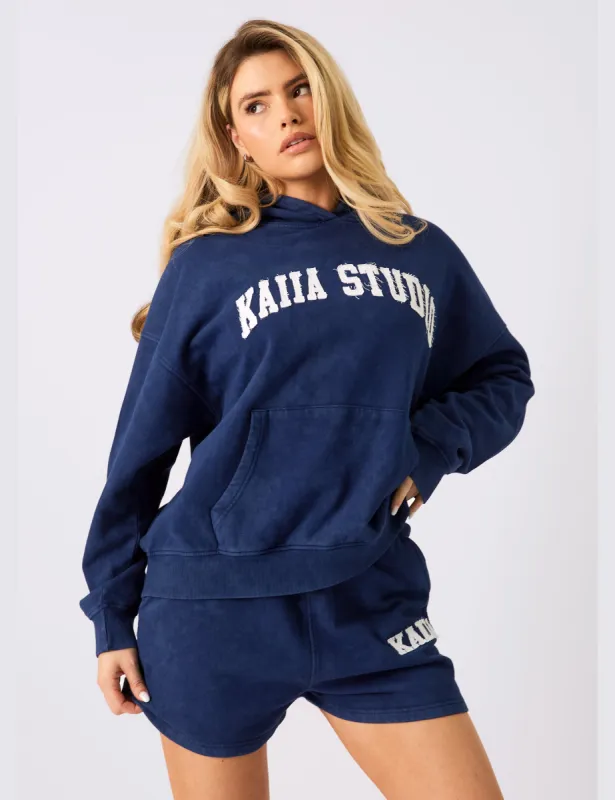 Kaiia Studio Applique Logo Oversized Hoodie Denim Blue sold by Public Desire