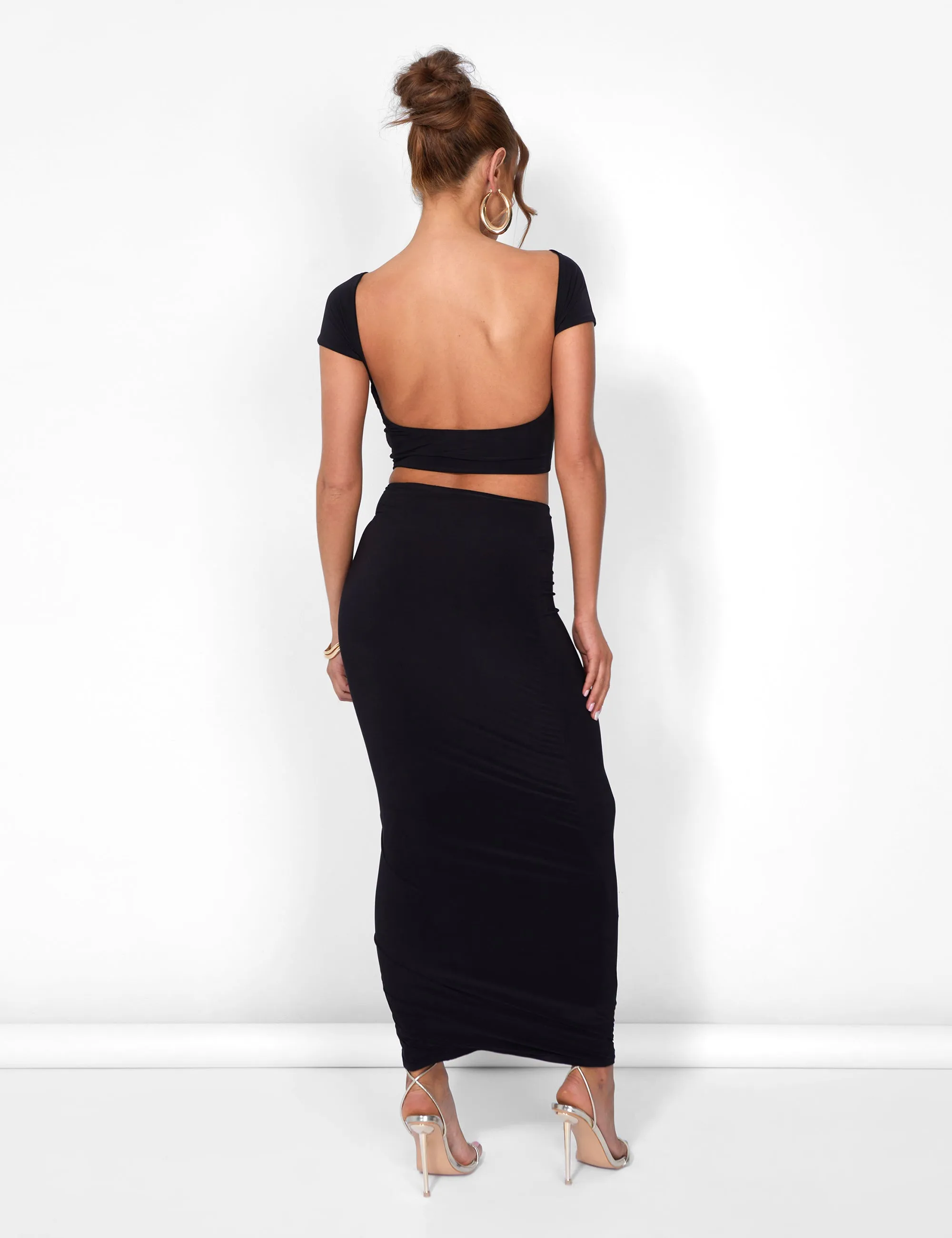 Kaiia Off Shoulder Slinky Cropped Top Co-ord in Black sold by Public Desire product image thumbnail 5