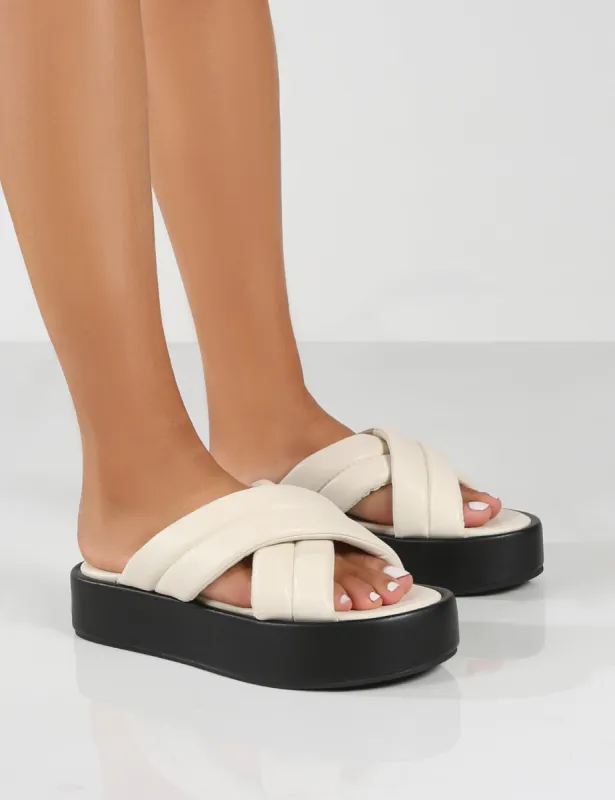 Kyla Wide Fit Stone PU Padded Cross Over Sandals sold by Public Desire